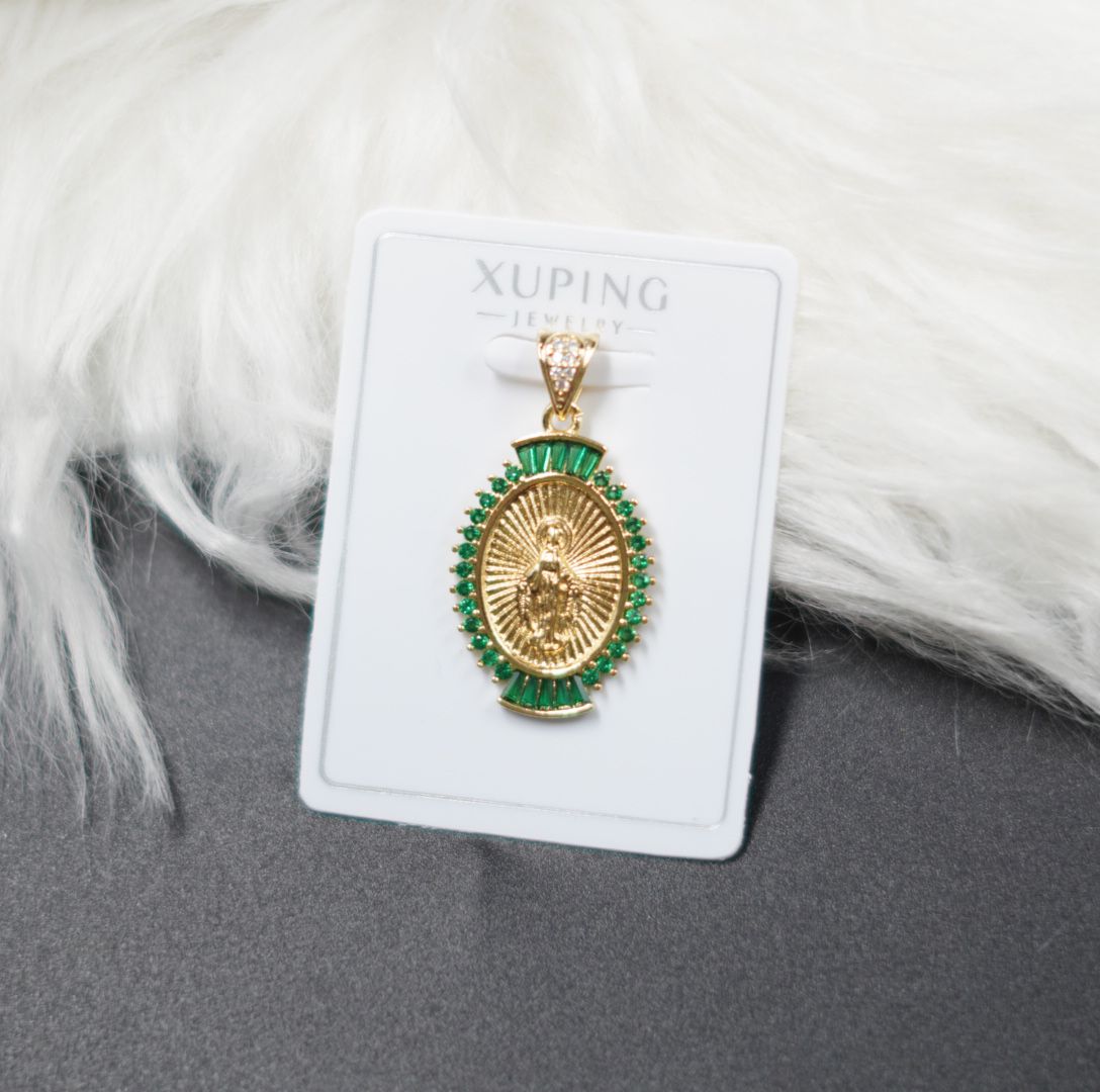 Miniatura 1 de DIJE VIRGEN DORADA PIEDRAS VERDES